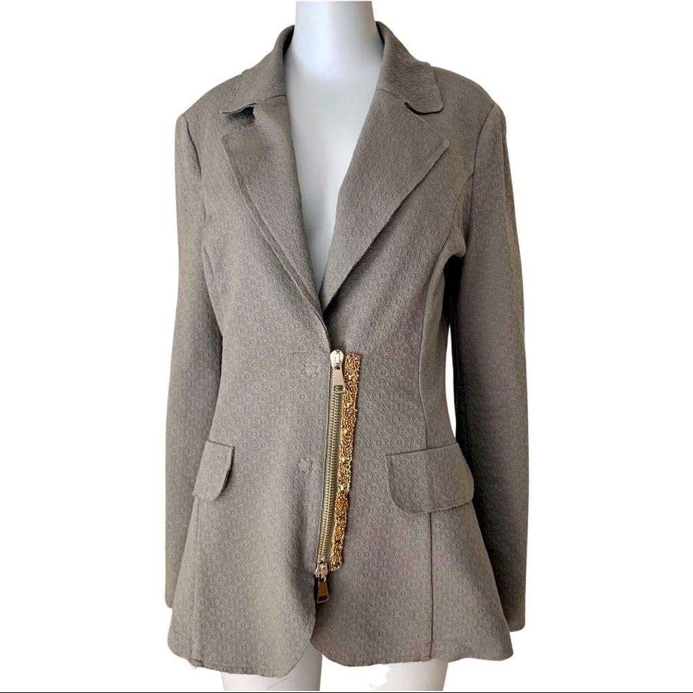 BEATRICE .B Made in Italy Embellished Stretch Textured Zip Front Blazer Size 10 - Picture 4 of 16
